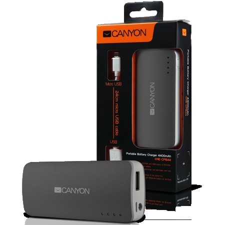 CANYON CNE-CPB44DG Dark grey color portable battery charger with 4400mAh, micro USB input 5V/1A and USB output 5V/1A(max.) ( CNE-CPB44DG ) 