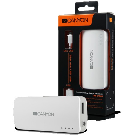 CANYON CNE-CPB44W White color portable battery charger with 4400mAh, micro USB input 5V/1A and USB output 5V/1A(max.) ( CNE-CPB44W ) 