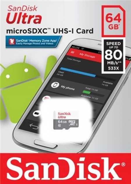 SanDisk 64GB SanDisk Ultra Android bez adaptera 80MBs