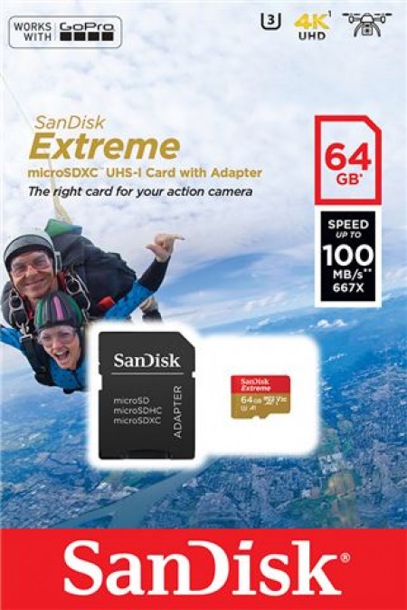 SanDisk 64GB Extreme + SD adapter 100MBs