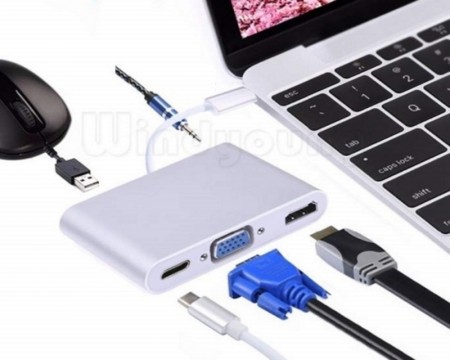 FAST ASIA Adapter-konvertor USB 3.1 TIP C na HDMI VGA AUDIO 3.5mm 3.1 TIP C USB 3.0