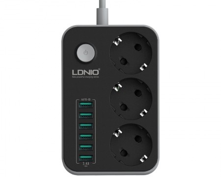 LDNIO Kabl naponski produžni 3 x šuko + 6 x USB 1.6m crni SE3631