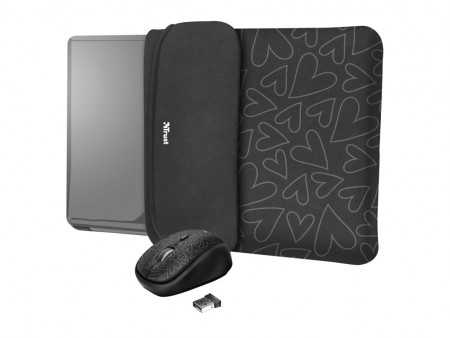 TRUST Yvo Reversible 15.6 Laptop Sleeve and Wireless Mouse -Black Hearts 23440 ( 22132 )