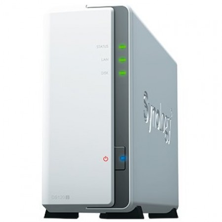 Synology DiskStation DS120j, Tower, 1-bay 3.5 SATA HDDSSD, CPU 2-core 800 MHz; 512MB DDR3L non-ECC; RJ-45 1GbE LAN Port; 2x USB 2.0; 0.7 kg