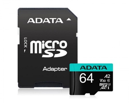 A-DATA UHS-I U3 64GB V30S class 10 + adapter AUSDX64GUI3V30SA2-RA1