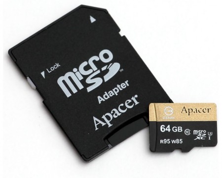 APACER UHS-I U3 MicroSDXC 64GB class 10+ad AP64GMCSX10U4-R