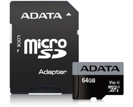 ADATA UHS-I U3 MicroSDXC 64GB class 10+ad AUSDX64GUI3CL10-RA1