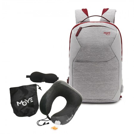 MOYE Trailblazer 15.6'' Backpack Light Silver O1 + Neck Pillow Grey