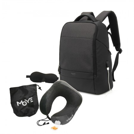 MOYE Trailblazer 15.6'' Backpack Black O2 + Neck Pillow Grey