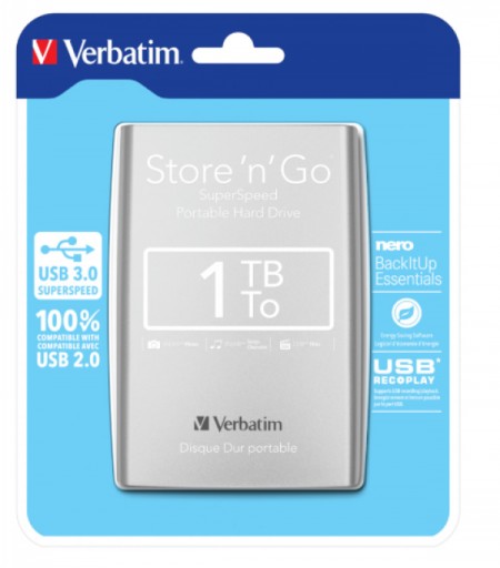 VERBATIM 2.5'' 1TB USB 3.0 StorenGo 53071 Silver